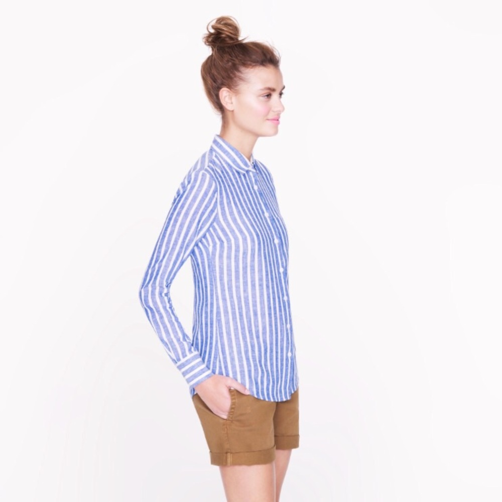 J. Crew Blue and White Striped Button Down Shirt